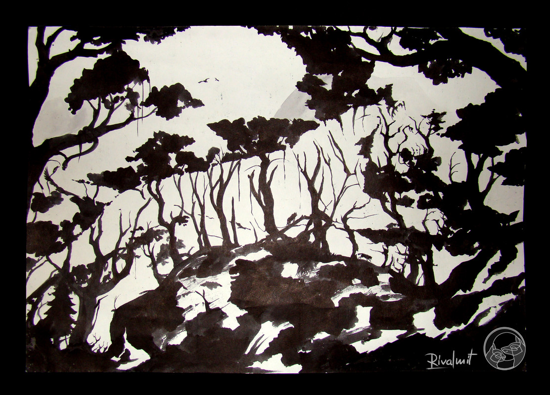 tiger drawing forest black&white negative space Do you see it?