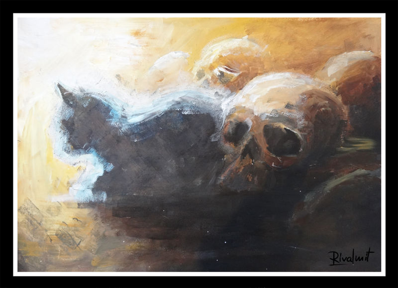 painting acrylic cat skull death Paintings leeping with skulls Paintings