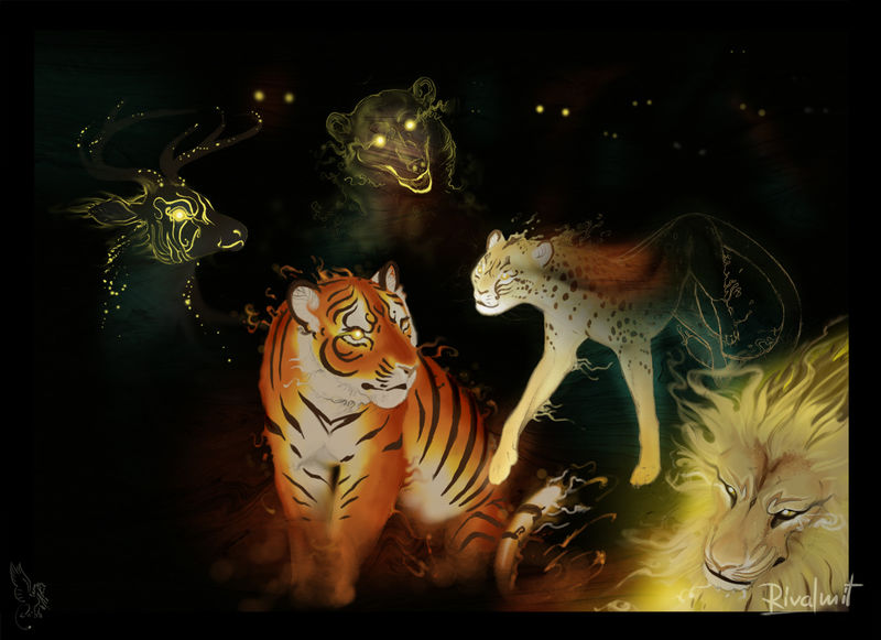 tiger lion cheetah bear deer digital digital drawing Digital Drawings  Spirit gathering Digital Drawings