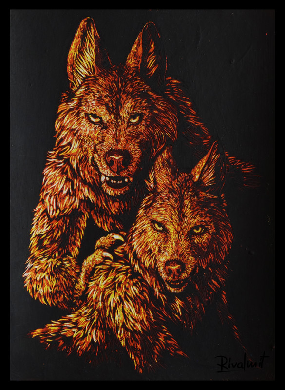 painting scratchboard wolf anthropomorphic Do you feel...welcome? 