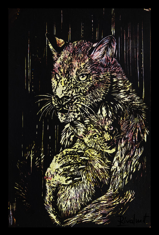 painting scratchboard leopard anthropomorphic Mother's touch 