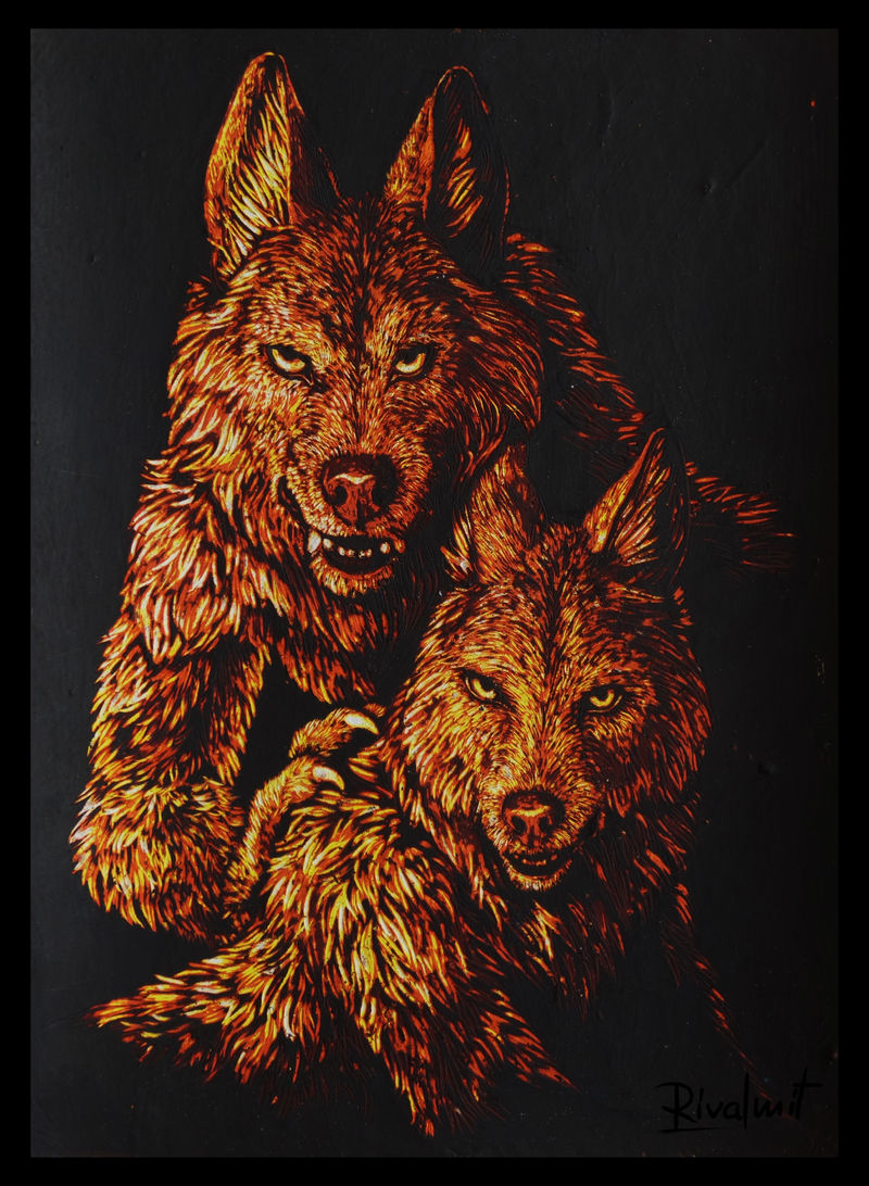 painting scratchboard wolf anthropomorphic Paintings Do you feel...welcome?  Paintings