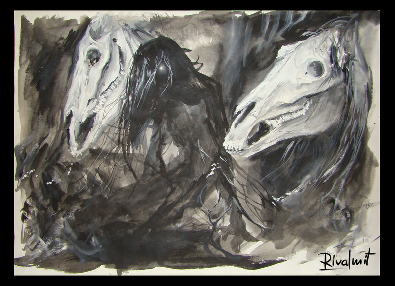 drawing acrylic horse death skull soul black&white Drawings Hiden Souls Drawings