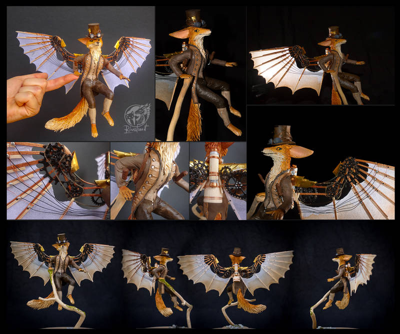 sculpture companion fox anthro anthropomorphic balaning steampunk Sculptures Arcanum - A dream of wingless: Foxes with Flying Machines Sculptures