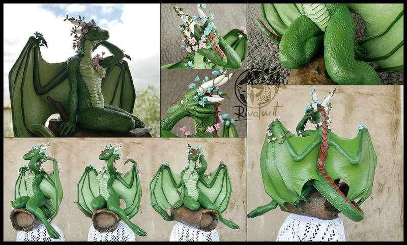 sculpture commission traditional dragon anthropomorphic Sculptures Flower dragoness Sculptures