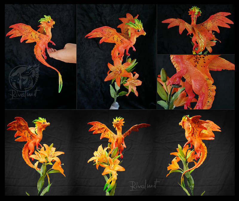 Ruby Flowgen Dragon sculpture dragon companion balancing art flower eurofurence ef25
