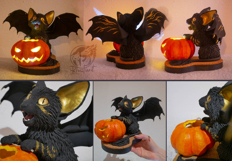 batkitty bat cat halloween pumpkin Sculptures batkitty #16 halloween Sculptures