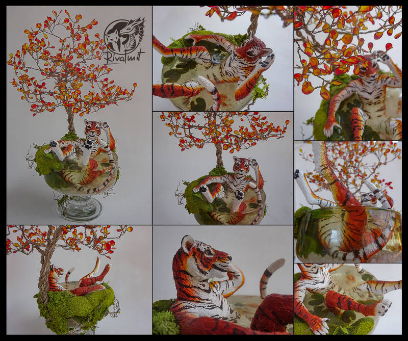 An Oasis in Summer sculpture tiger tree pond glass ef