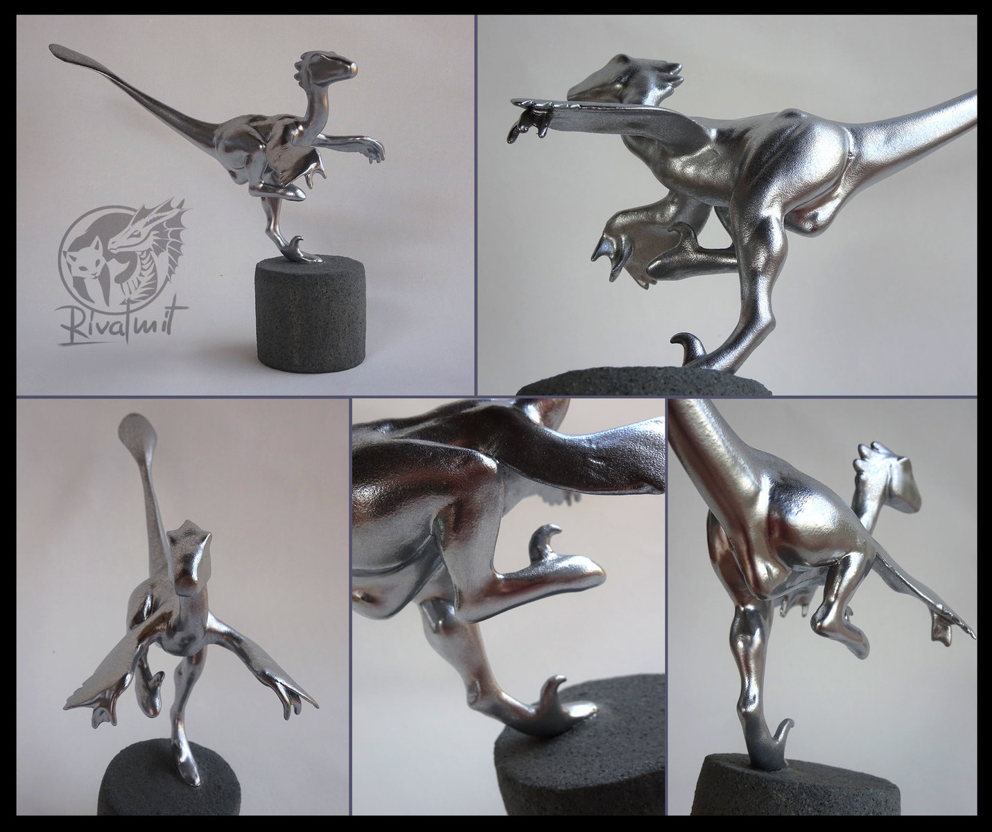 sculpture raptor dinosaur trophy Silver hunter