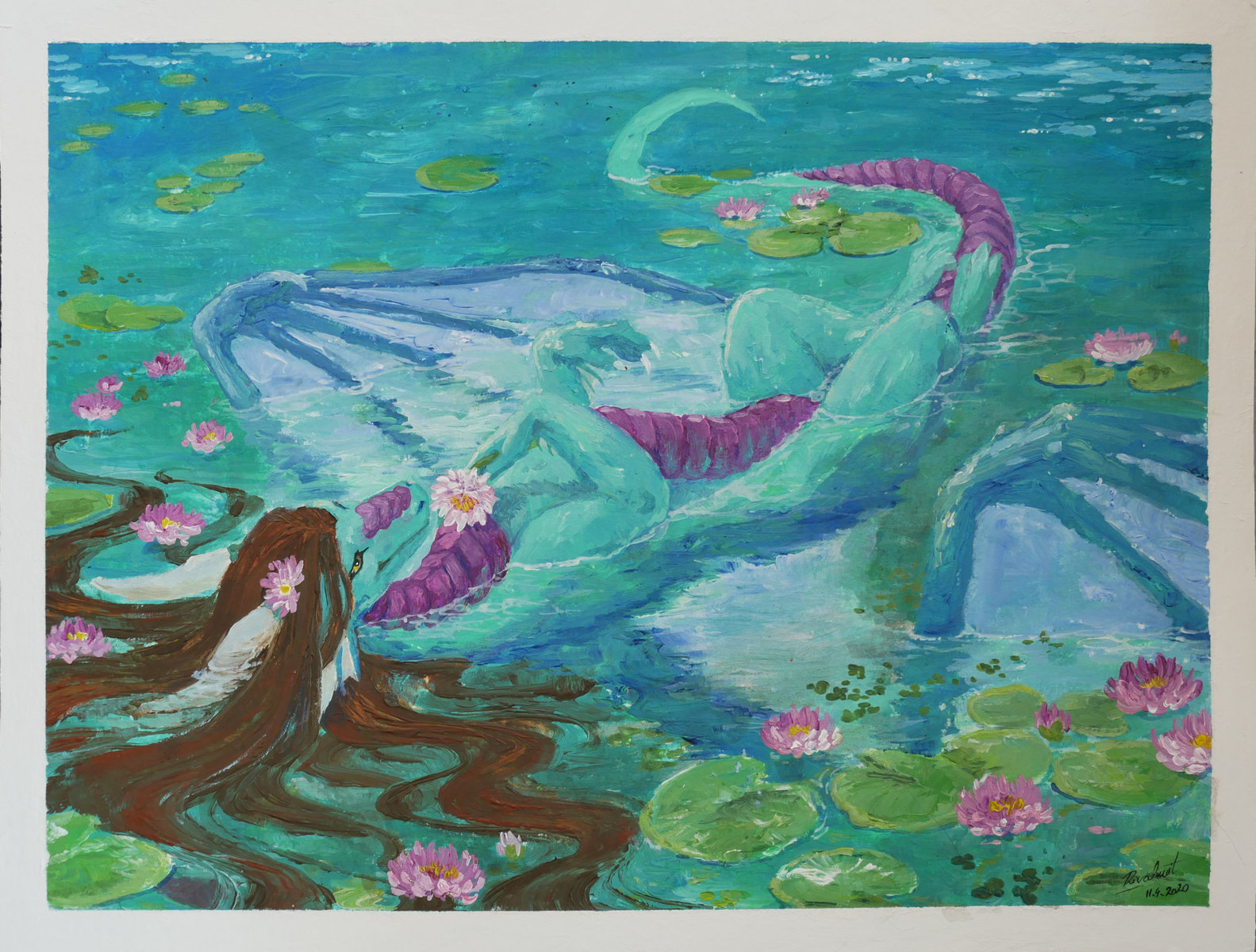 dragon painting waterlili blue water speedpainting speedpaint Rykeu seadraggy
