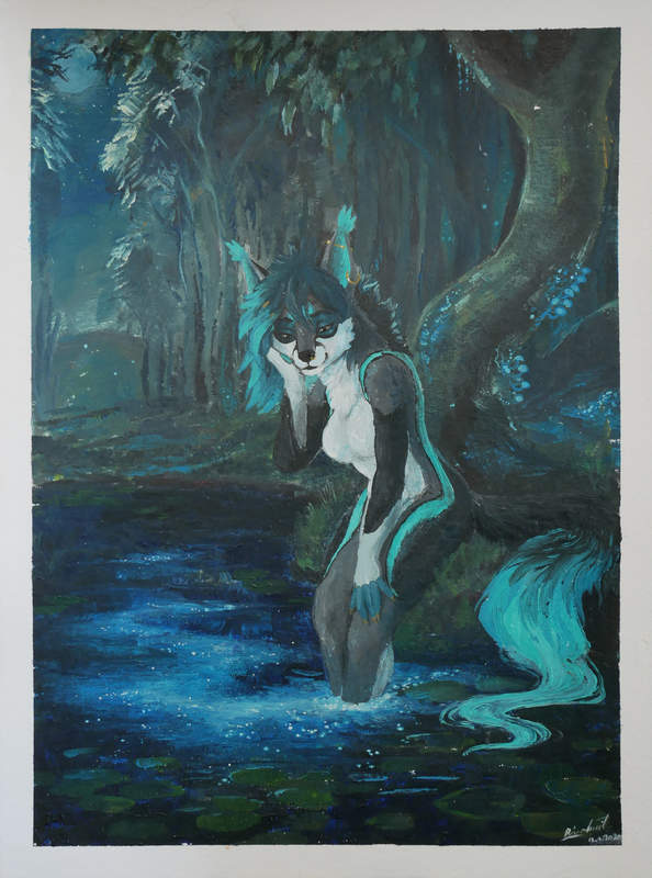 painting speedpainting wolf furry anthropomorphic forest bioluminescent Paintings speedpaint commission @dhewolf Paintings