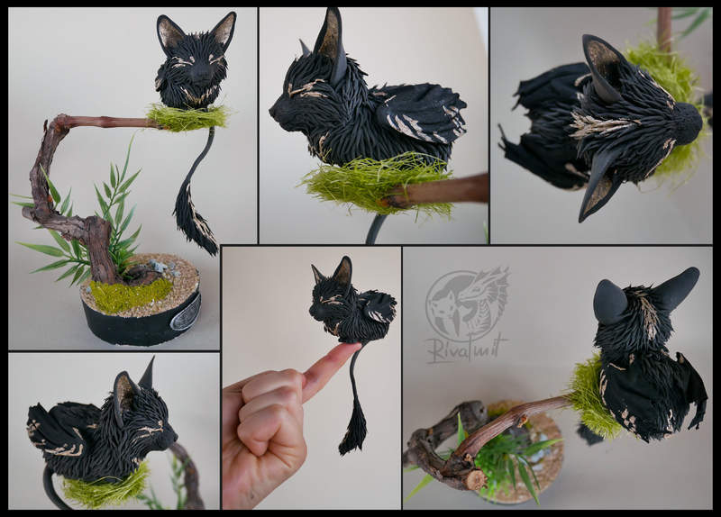 Dreaming kitty sculpture companion cat batkitty