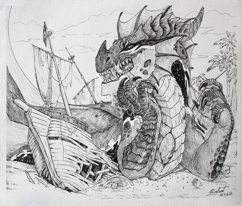 dragon drawing lineart Drawings Aetherios  Drawings