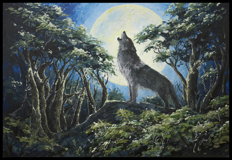 painting wolf acrylic Paintings Song of a family Paintings