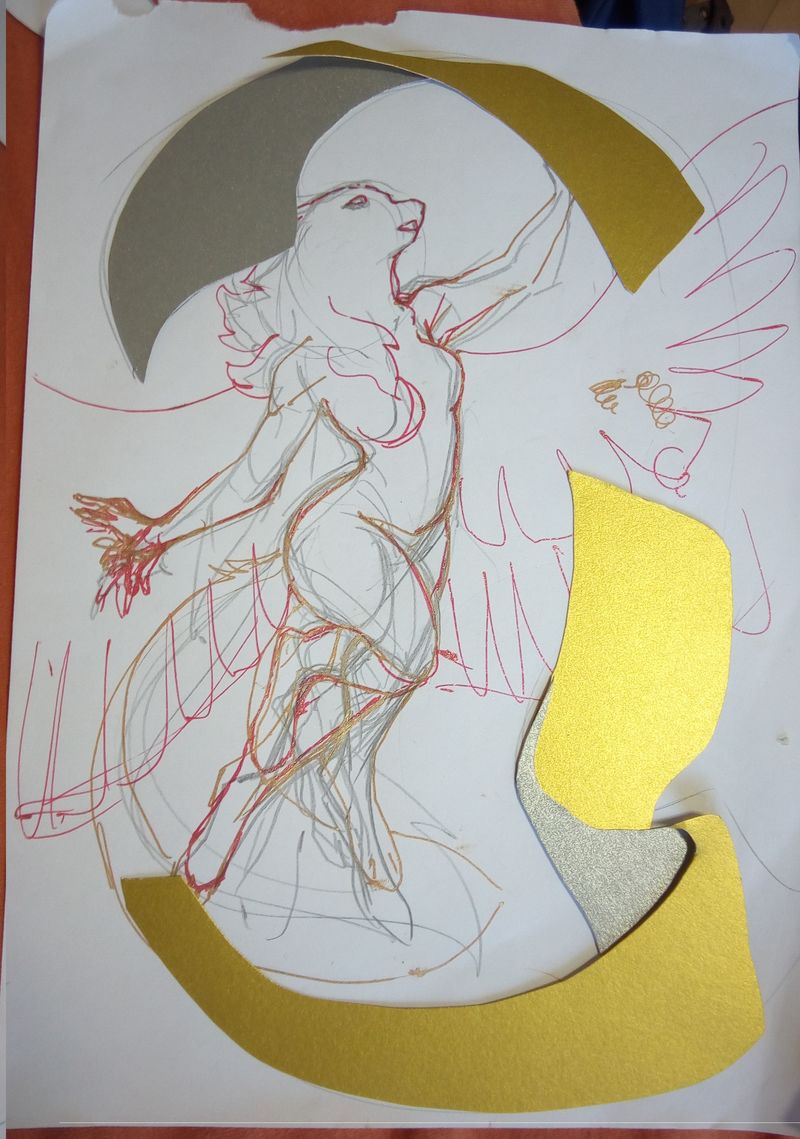  colage paper cutout wolf winged commission furry artwork eurofurence 23 Like puzzles
