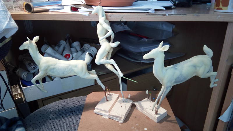  deer sculpture art anthropomorphic feral eurofurence ef25  these two get a companion to roam the earth with