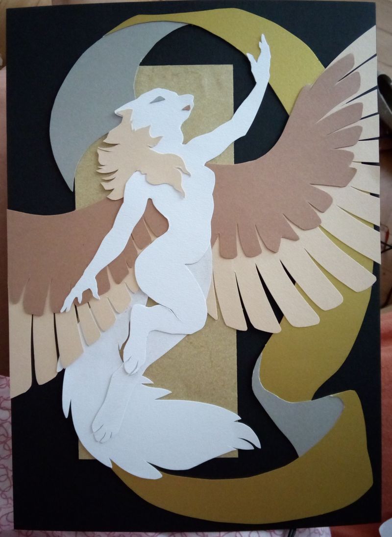  colage paper cutout wolf winged commission furry artwork eurofurence 23 Complete