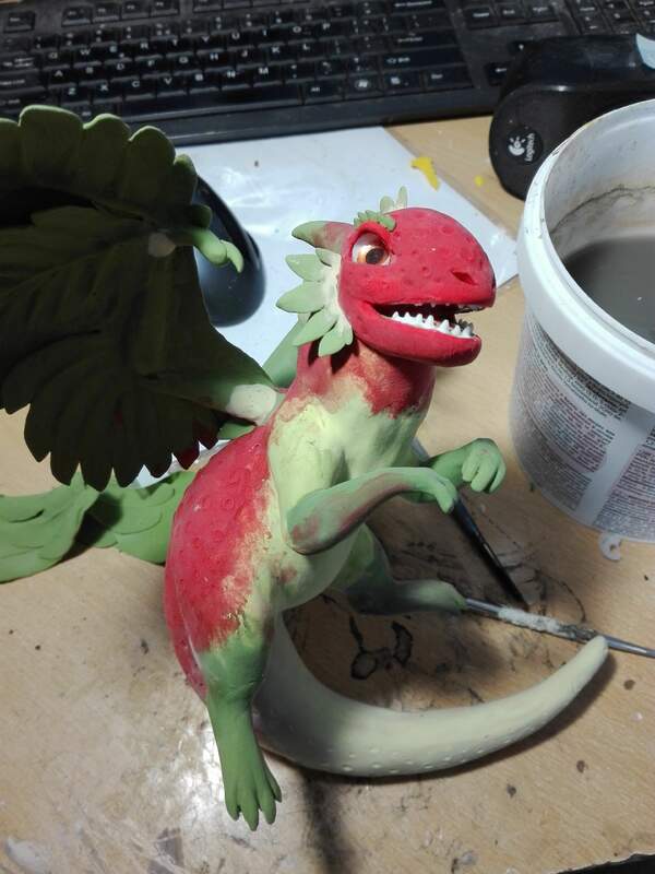  dragon companion sculpture balance ef25 eurofurence furry art strawberry plant some more drybrushing of the colors 