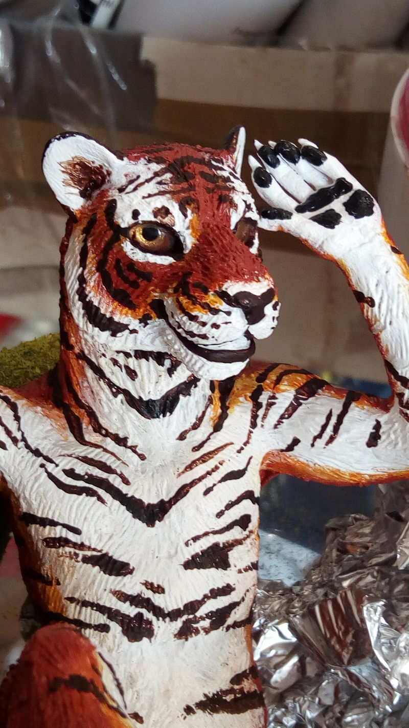  tiger glass resin sculpture art animal anthropomorphic furry pool water  ef24 beautiful stripes! 