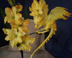 Mini flower dragon yellow dragon companion sculpture balance ef25 eurofurence furry art flower