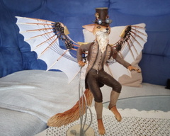 Arcanum - A  dream of wingless: Foxes with Flying Machines sculpture art clay process furry steampunk flying wings mechanical fox ef24 eurofurence 
