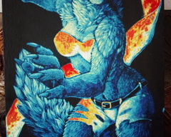 Freedom of the spirit scratchboard commission artwork wolf anthropomorphic furry blue female