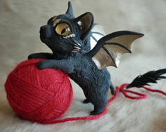  bat kitty #16 mini yarn batkitty cat bat sculpture art ef26