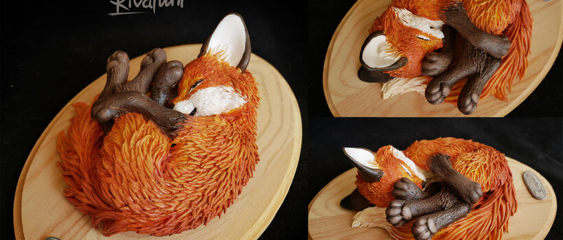 Sleepy baby red fox #sculpture fox