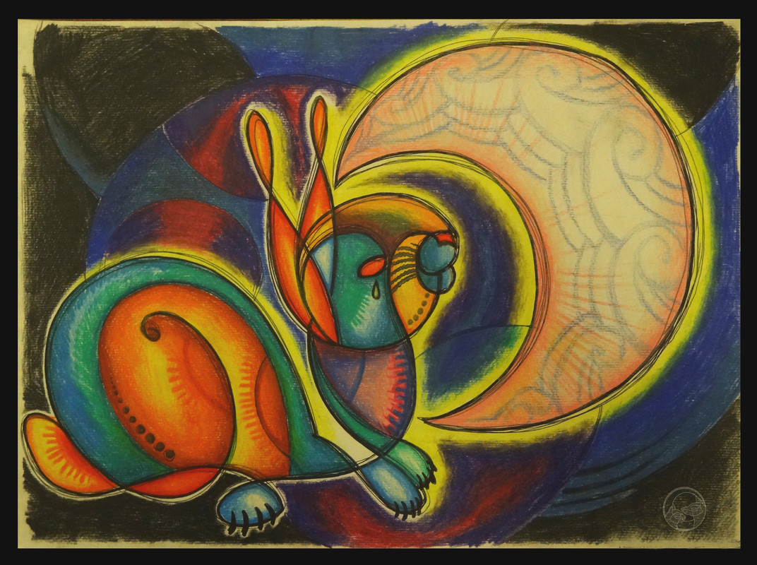 rabbit cubism coloured pencils drawing In my dreams 