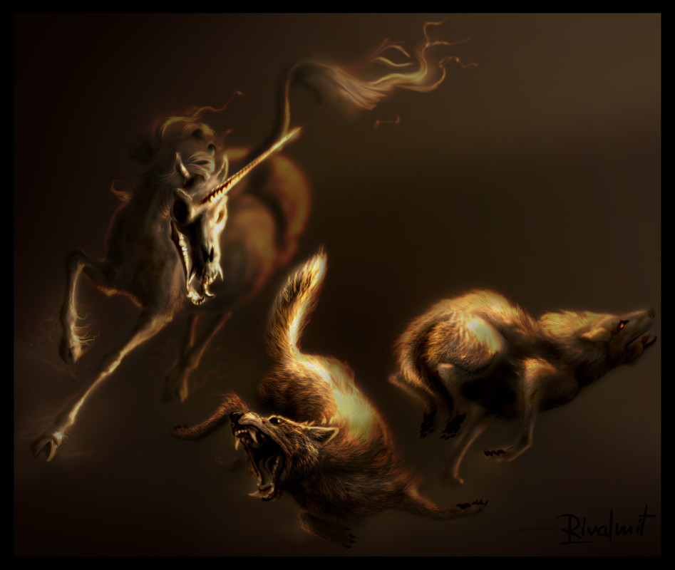 canid wolf unicorn nightmare horror digital painting equine fear Horror of beauty