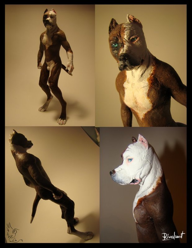 apbt pitbull dog papermache sculpture canine anthro anthropomorphic Pitbull