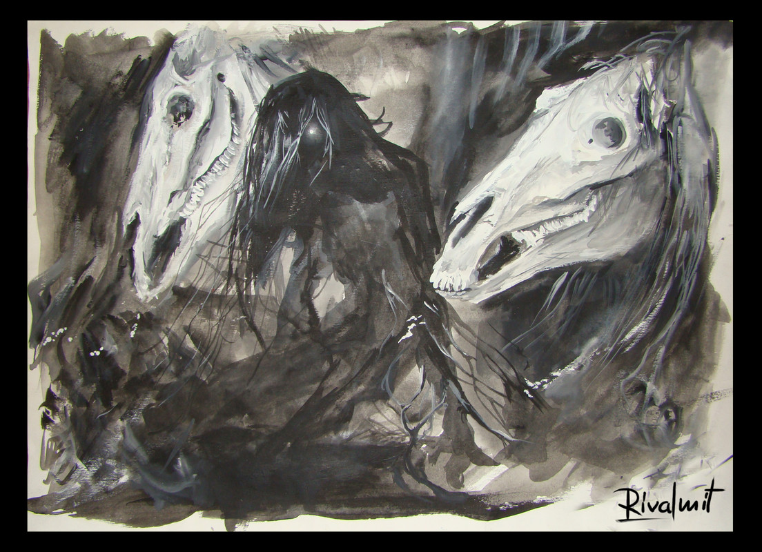 drawing acrylic horse death skull soul black&white Hiden Souls