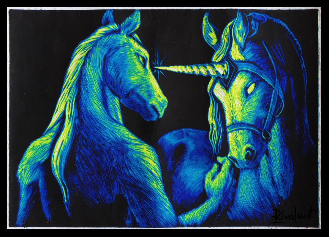 painting scratchboard horse unicorn anthropomorphic Trust