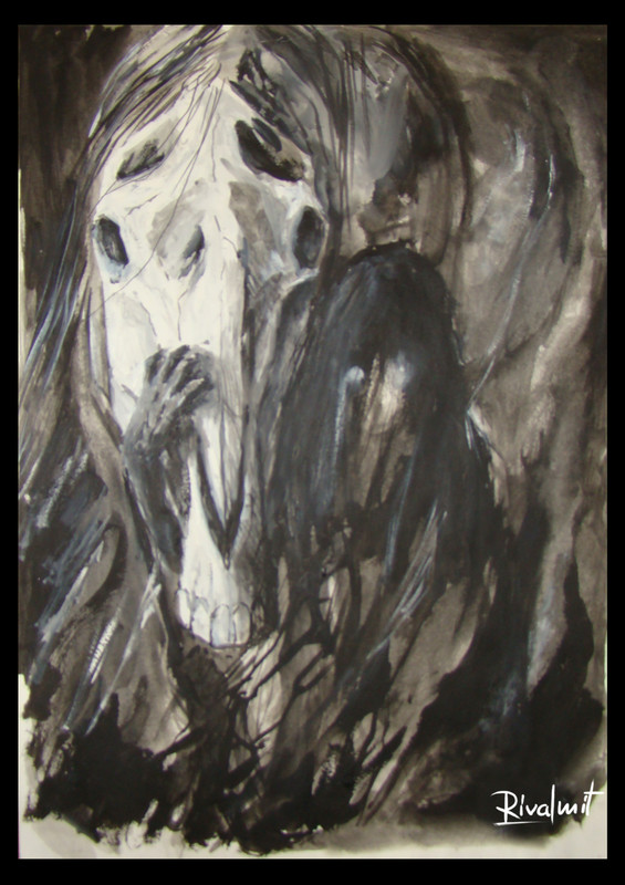 drawing acrylic horse death skull soul black&white Hiden Souls