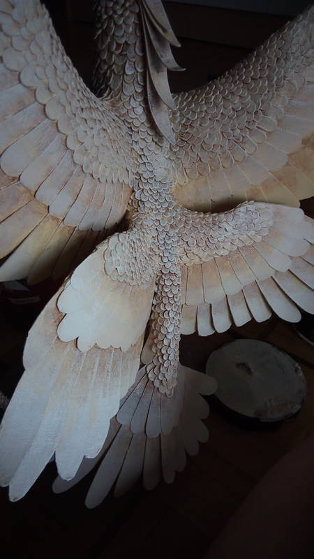 sculpture art bird treasure  preparing the base colors before bringing  out the gold paint