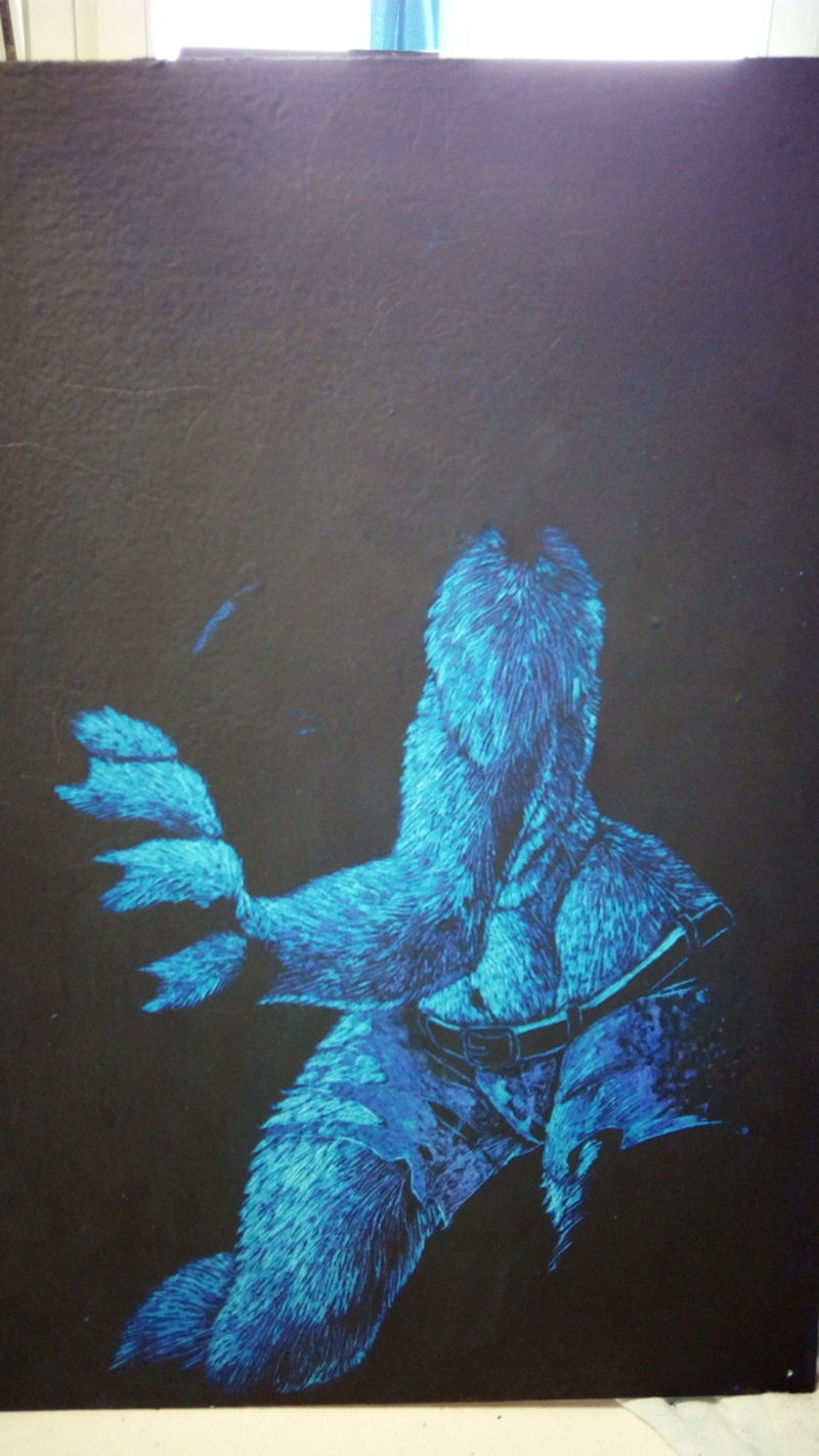  scratchboard commission artwork wolf anthropomorphic furry blue female Blue beauty
