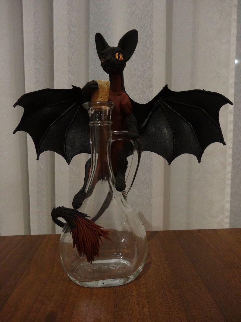  sculpture commission artwork bat cat batkitty kitty potion bottle elixir winged  Someone is lookimg at you!