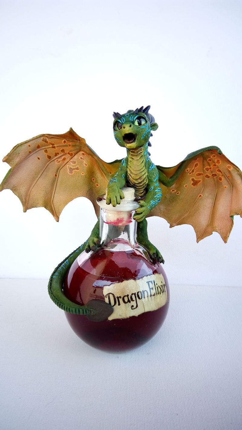  sculpture artwork dragon baby elixir bottle eurofurence 23 tinydragons Baby dragon on a Dragon Elixir