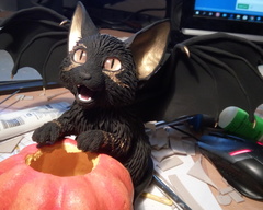 haloween sculpture cat batkitty pumpkin  