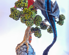 sculpture commission artwork dragon dragons pair love lovers mates tree base black red female male balanced companion  