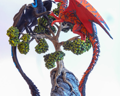 sculpture commission artwork dragon dragons pair love lovers mates tree base black red female male balanced companion  